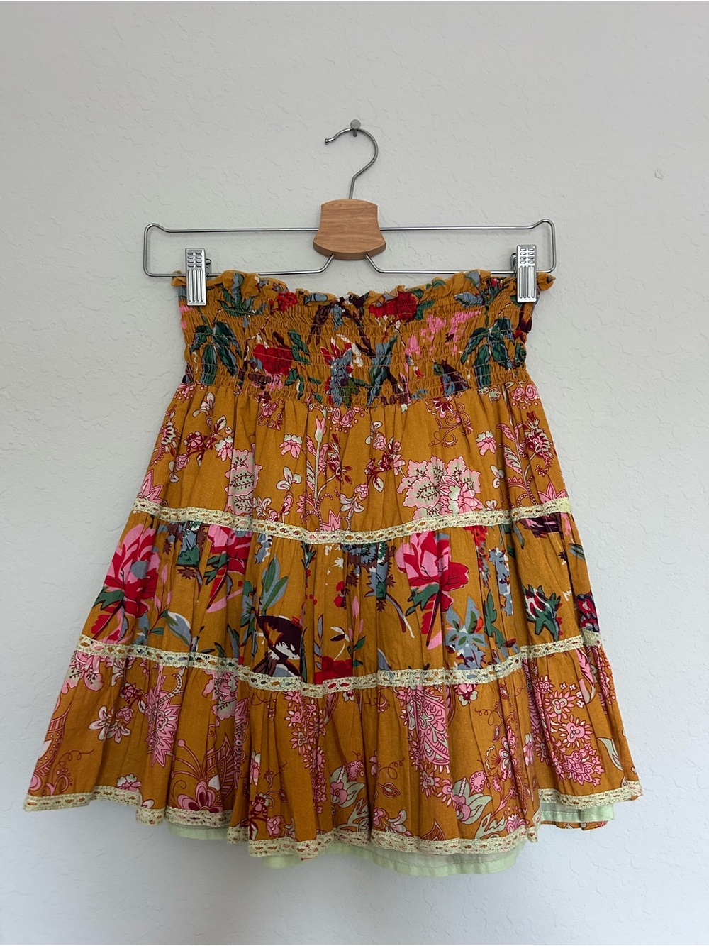 Anthropologie Floral Tiered Smocked Waist Skirt